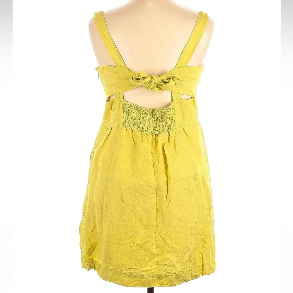 Anthropologie Maeve Yellow Linen Blend Twist Front Dress Size XL - Image 5