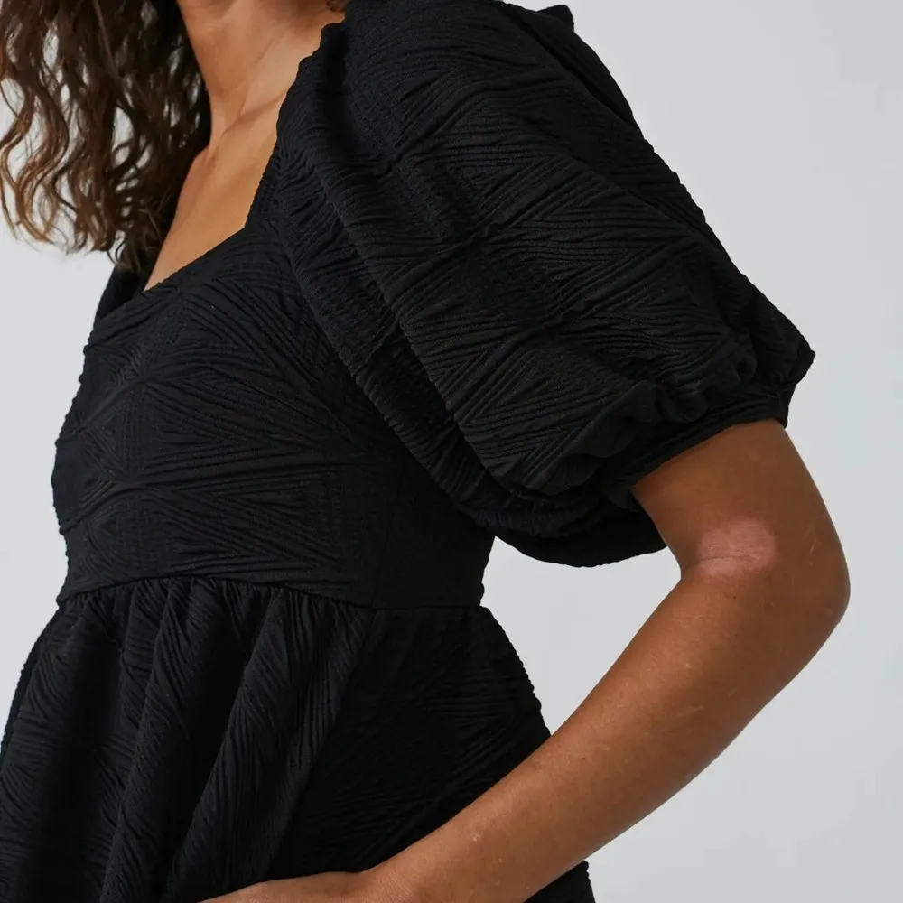 Free People Violet Mini Dress Black Puff Sleeve Tie Bow Size Small - Image 3