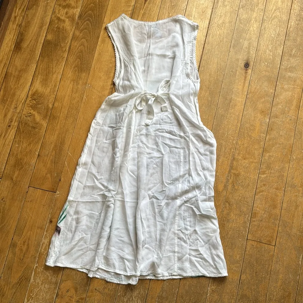 Tropical White and Green Sleeveless Dress Cover up S/M Size undefined - Image 5