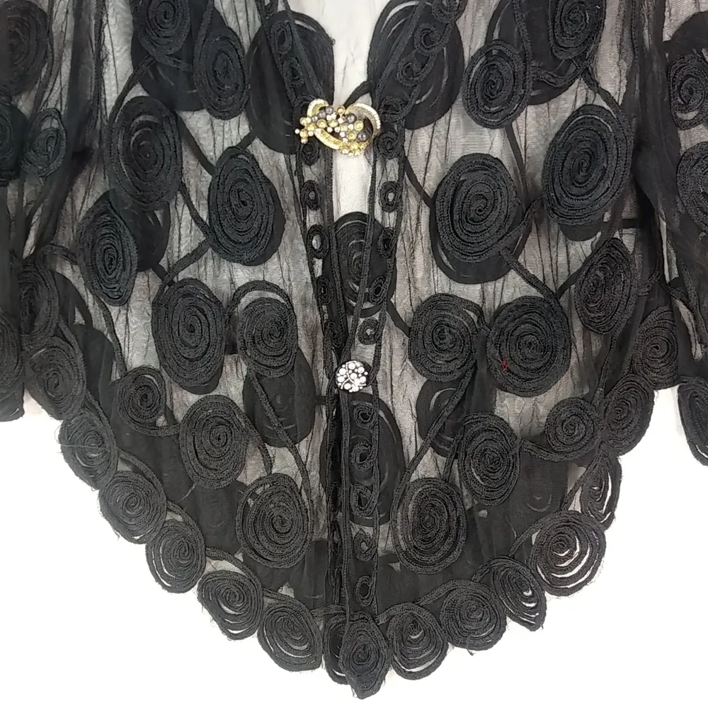 Vintage Vivid XL Black Lace Jacket Top Plus Size 16 - Image 2
