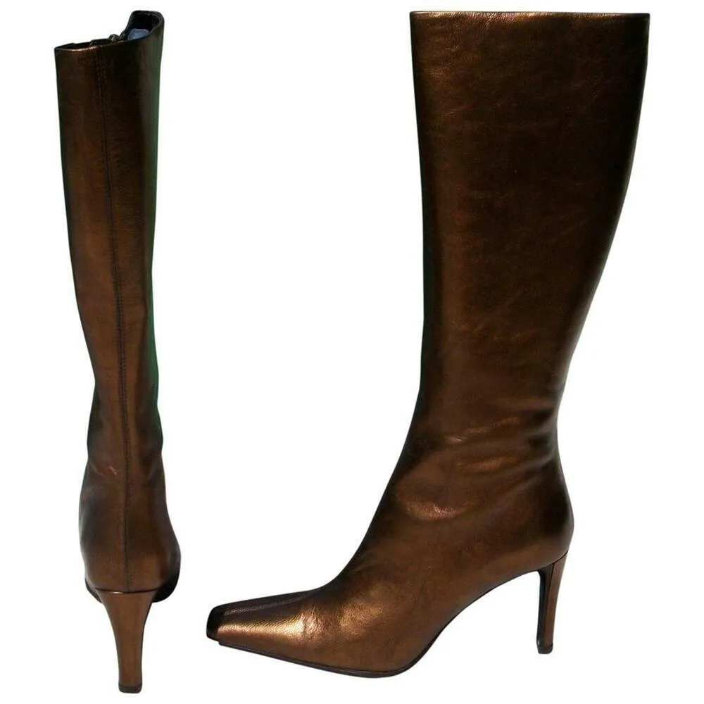 Donald Pliner Bronze Couture Antique Metallic Leather Full Zipper Boot NWT $425 - Image 8