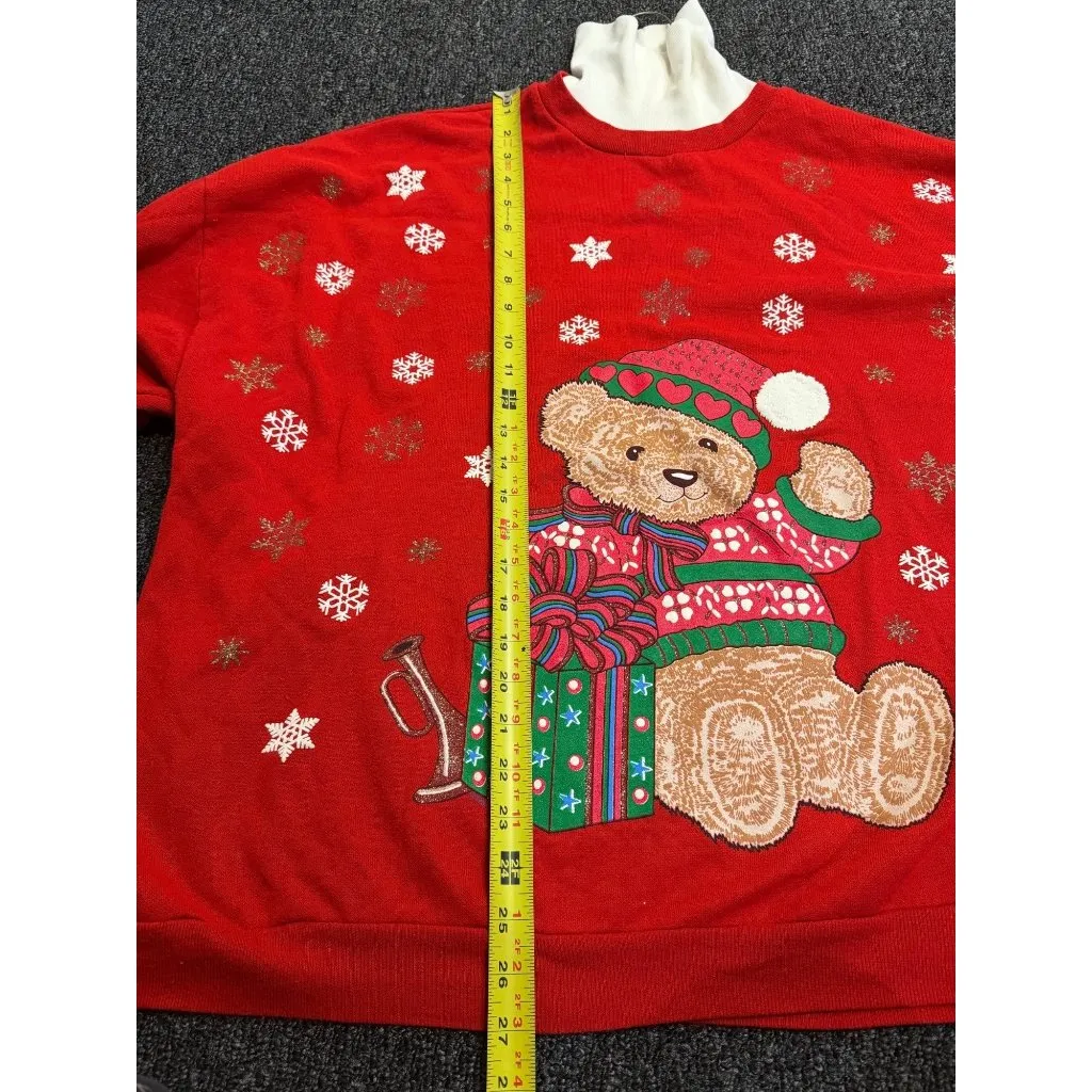 VTG 90s Nutcracker Teddy Bear Christmas Sweatshirt Women’s 20W/40 Red Snowflakes Size undefined - Image 8