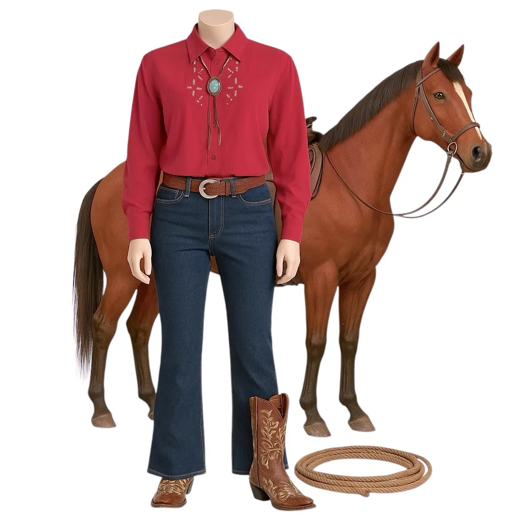 Wanted by Beads Beautiful Vintage Silk Western Shirt Studded Red Cowgirl Small* - Image 3