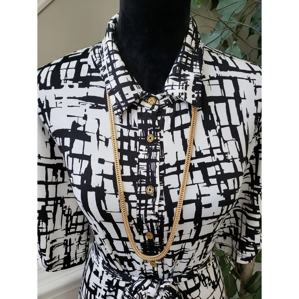 Perseption Concept A Line Shirt Dress Women's XL White Black Button Through - Image 6