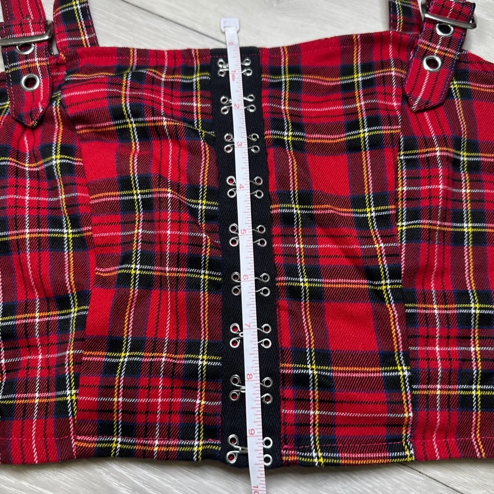 Social Collision Hot Topic plaid gothic crop tank buckle grunge punk Christmas L Red Size L - Image 7