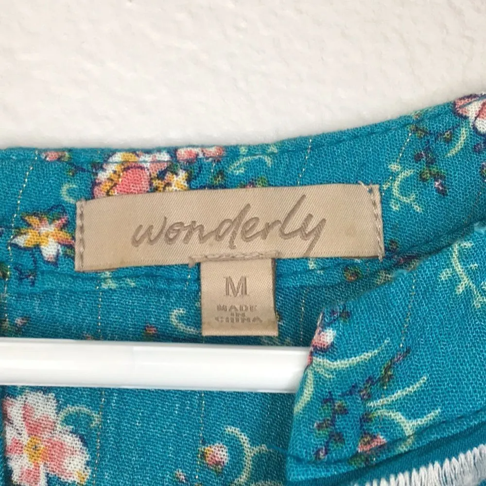 Wonderly • Boho Flowy Blue Pink Floral Embroidered Lace Front Top Medium - Image 2