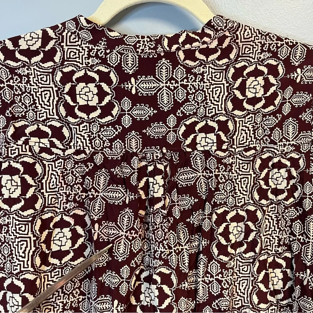 Elizabeth and James Blouse Burgundy & Cream Patterned Silk Kimono Top Sz S GUC - Image 14
