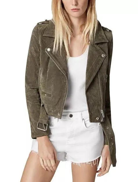 Blank NYC Suede Leather Moto Jacket in Herb Green - Image 5