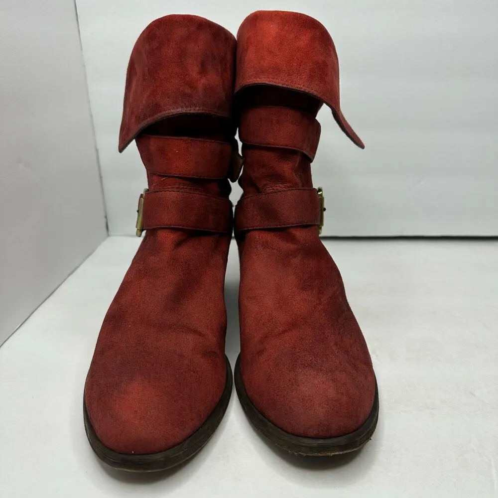 Donald J Pliner Womens size 7.5 Suede Danee Western Moto Boots Red Fold Down - Image 3