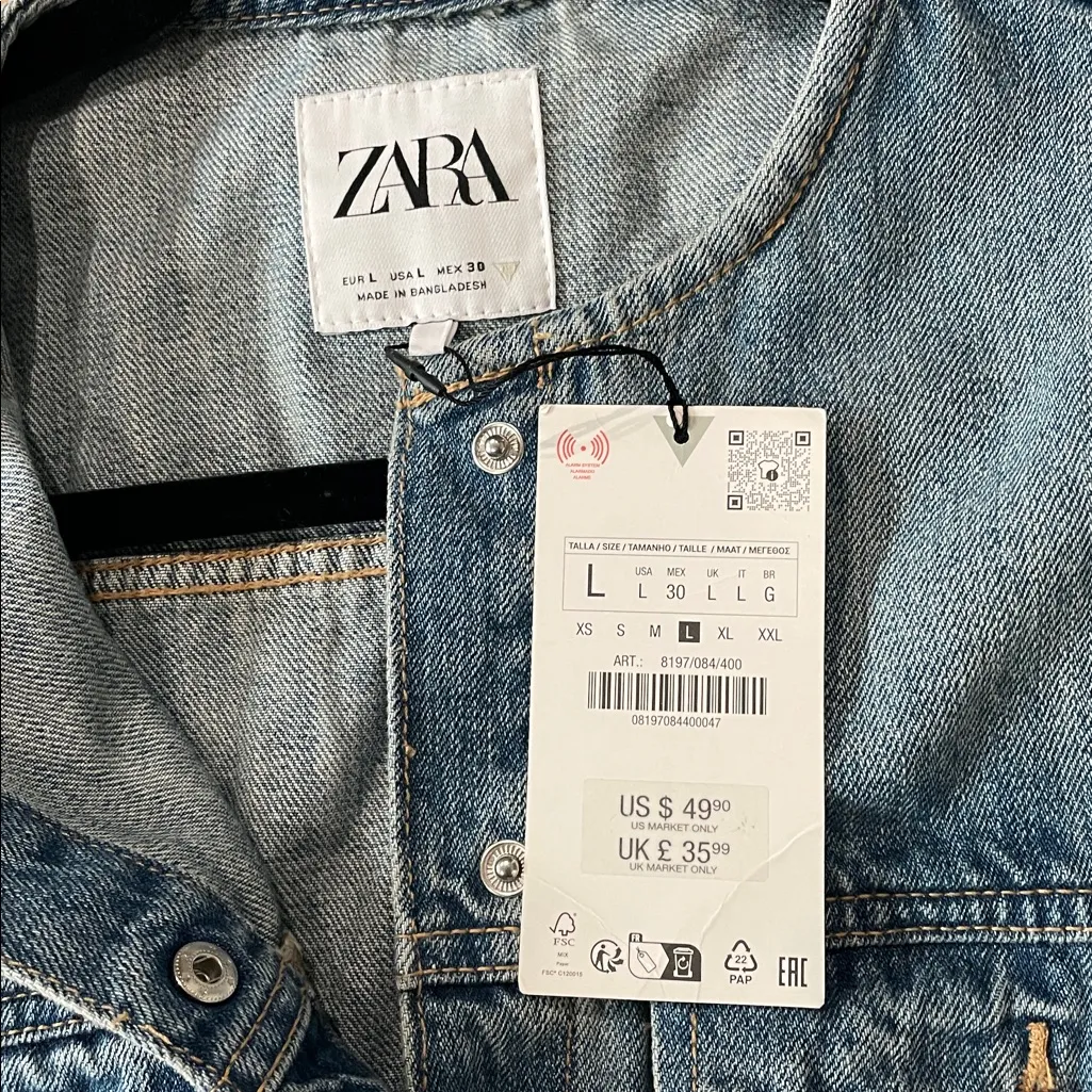 New ZARA Denim TRF Dress Size Large Long-sleeved Cotton Denim Mini Dress/Tunic - Image 16