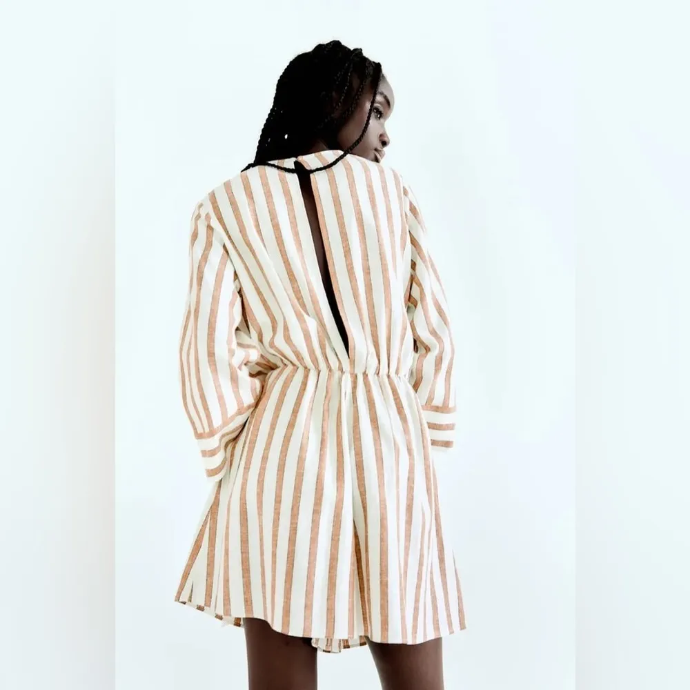 Striped Linen Blend Romper - Image 6
