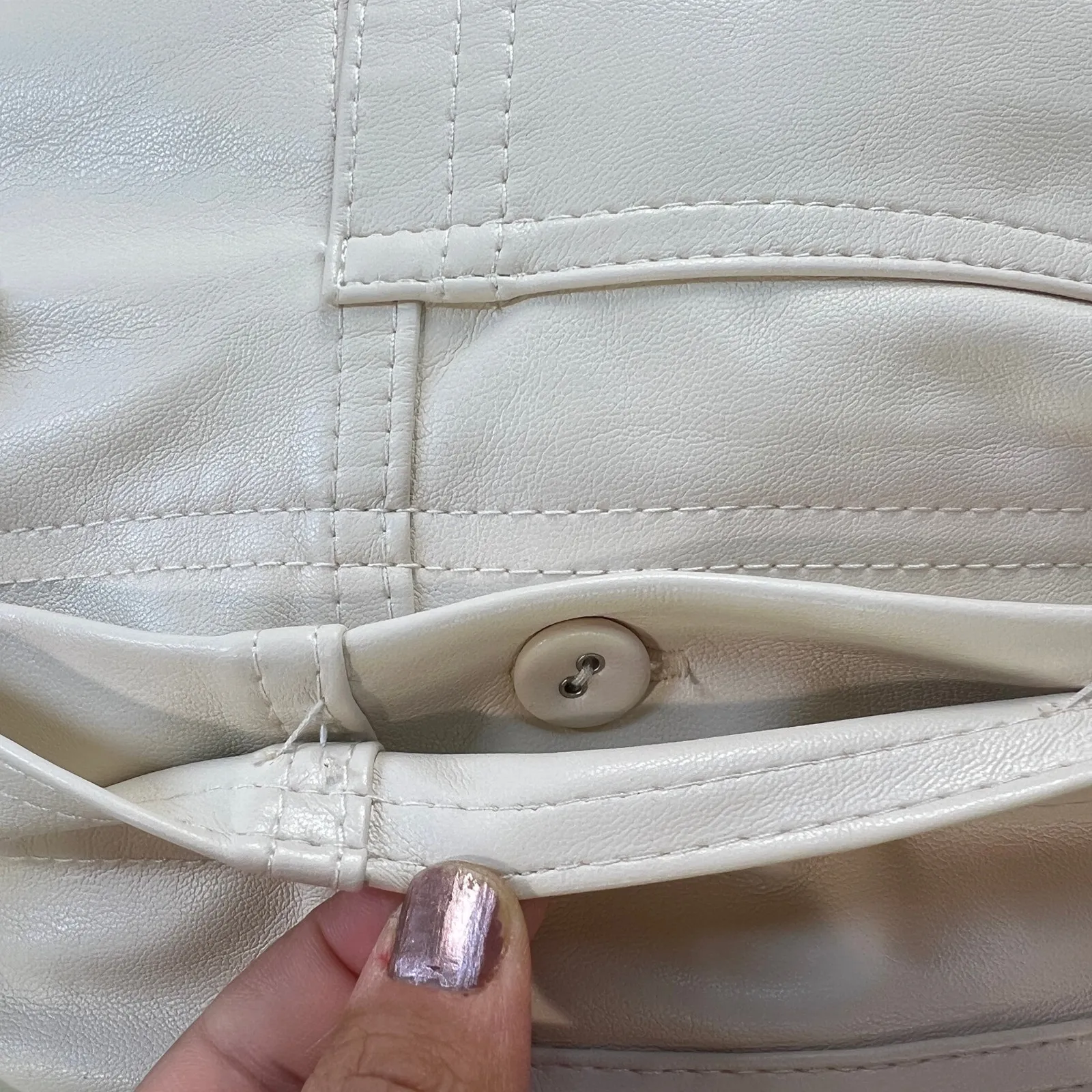 Aje Claire Pearl Mini Dress Faux Leather Ivory Cream Ecru White Size 8 - Image 6