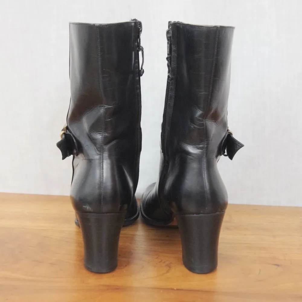 Salvatore Ferragamo Black Leather Buckle Heeled Zip UP Boots Size 8.5 4A - Image 6
