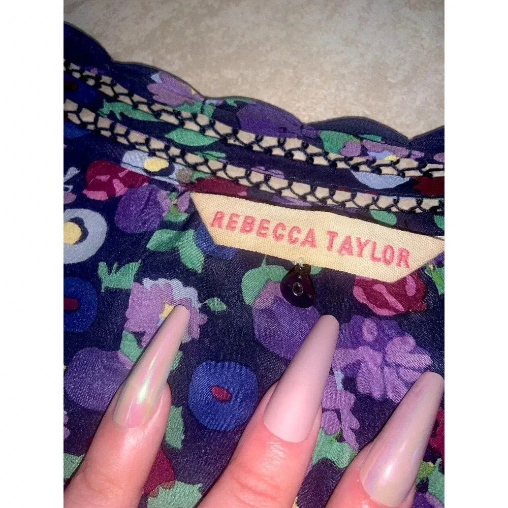 Rebecca Taylor floral silk tie at neck tunic blouse 0 - Image 4