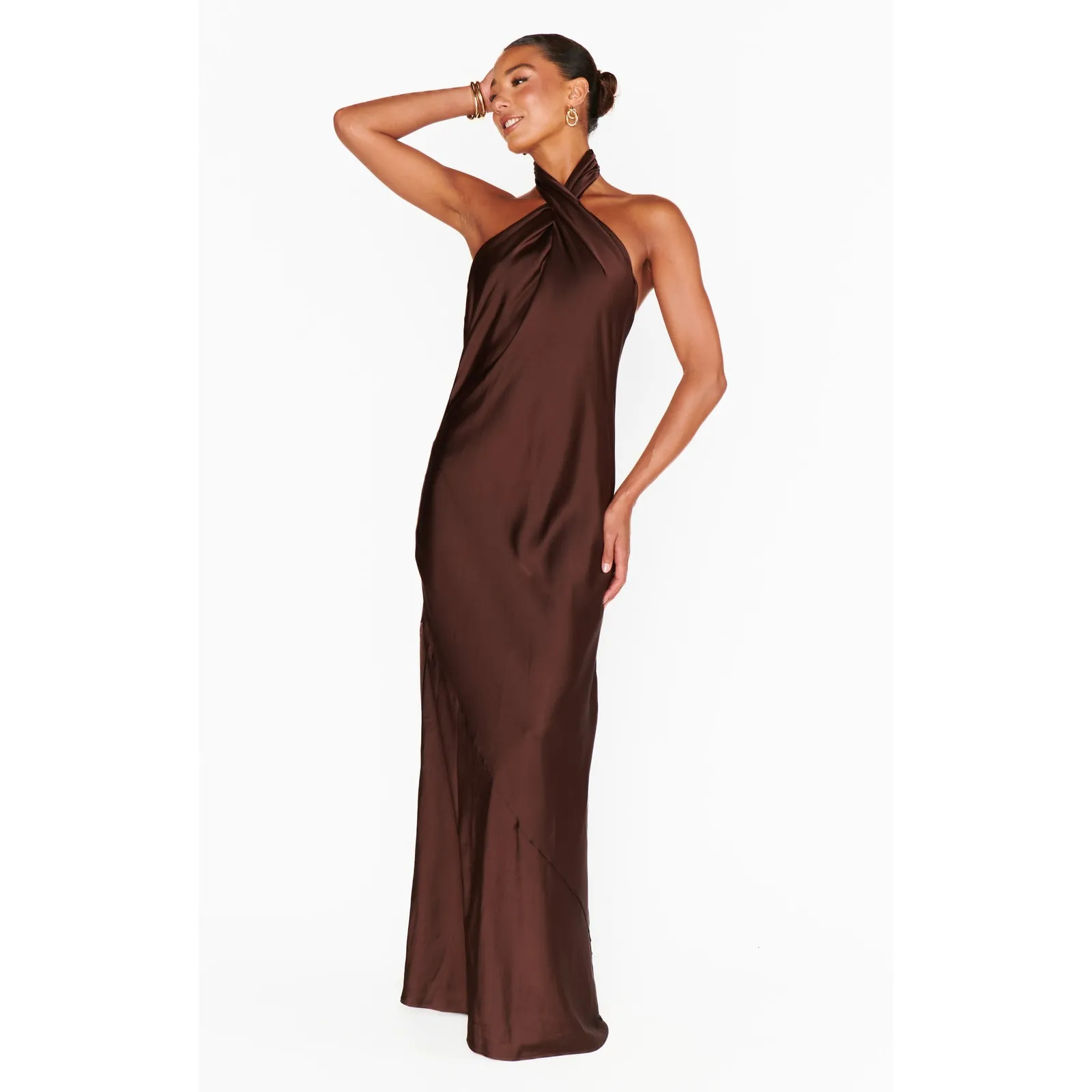 Show Me Your Mumu Jasmine Halter Maxi Dress Chocolate Luxe Satin S - Image 9
