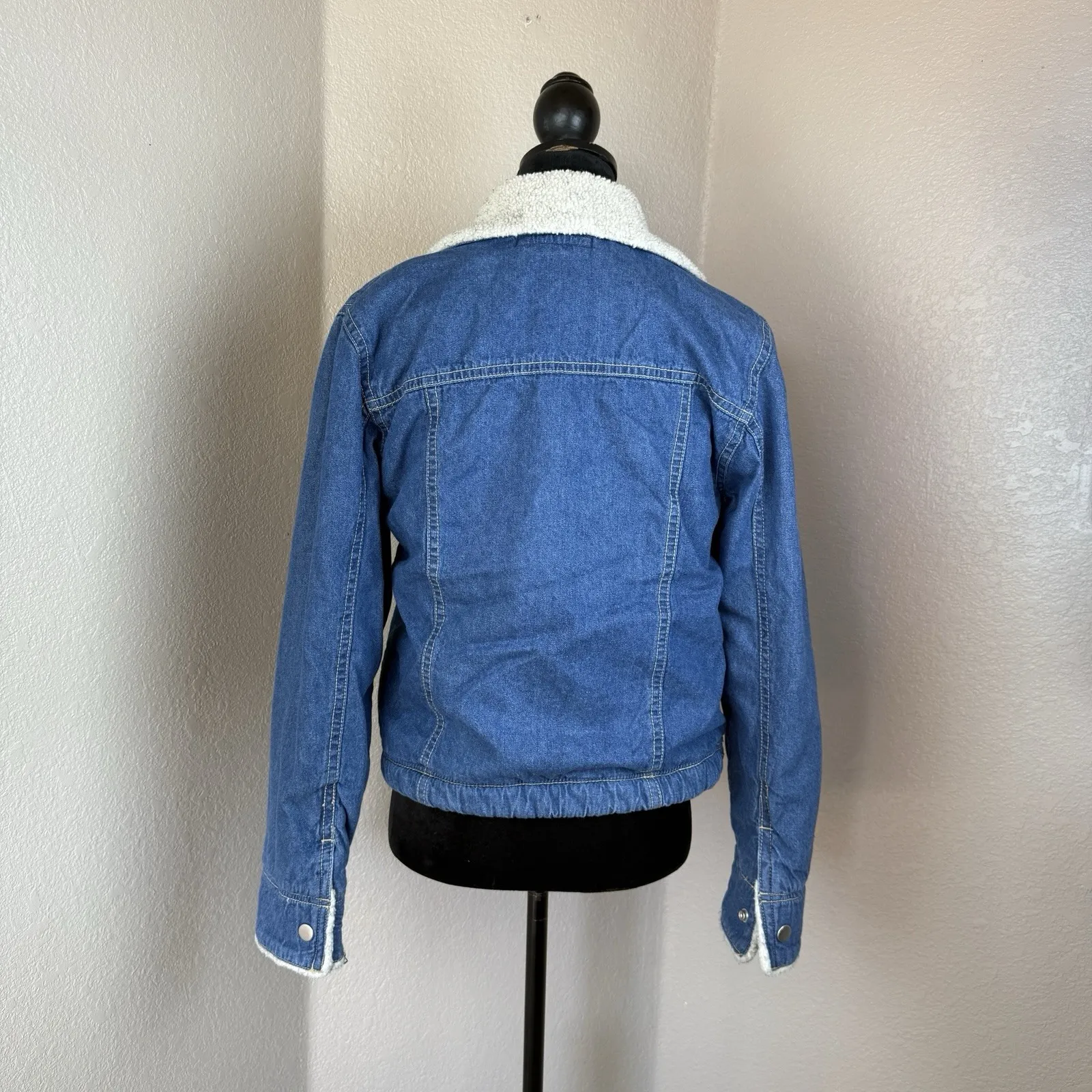 Vintage 90s Sherpa Lined Denim Jacket Women's Small Jean Coat Grunge Barn Chore - Image 3