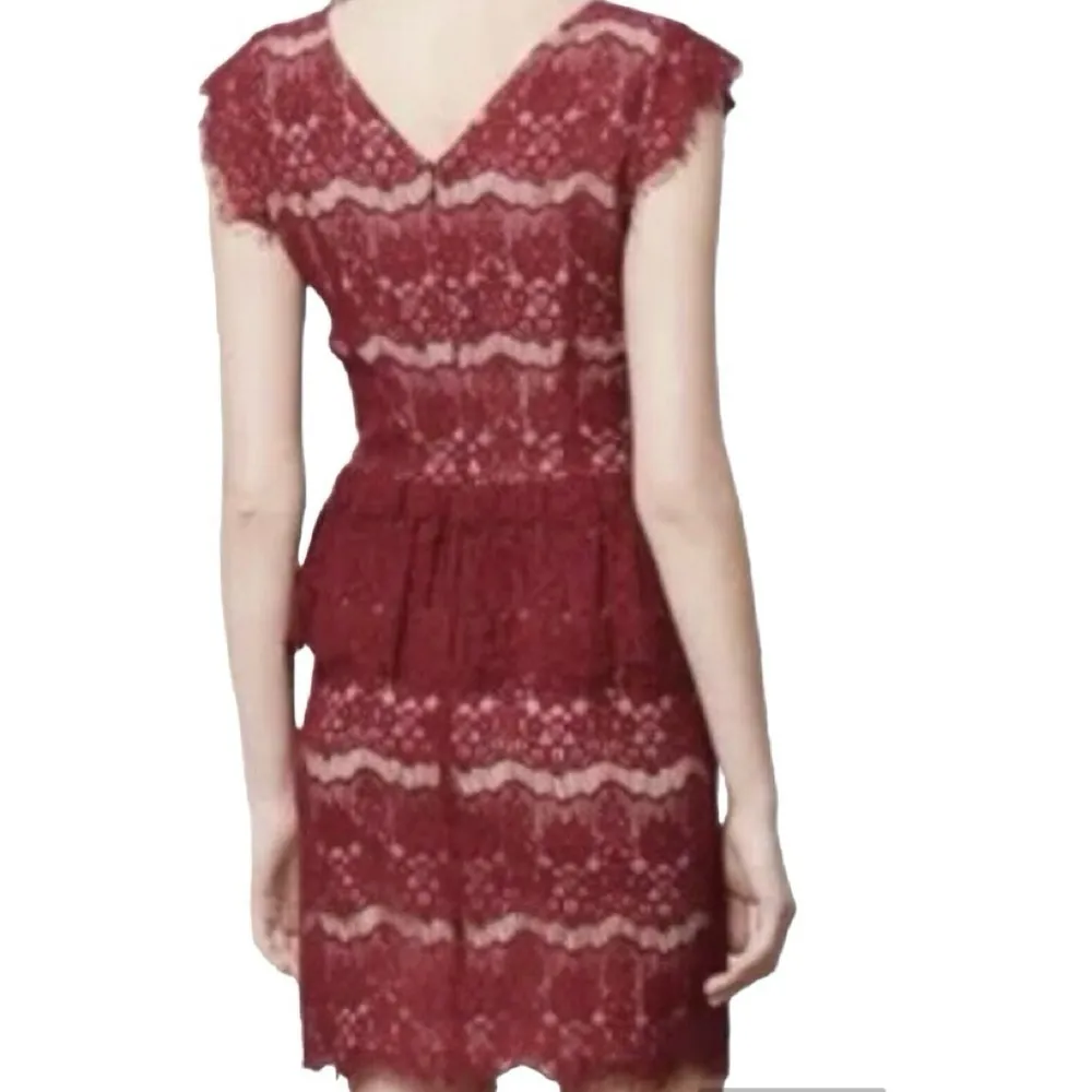 Anthropologie Maeve Elsa Burgundy Lace Peplum Lined Dress Size XS - Image 9