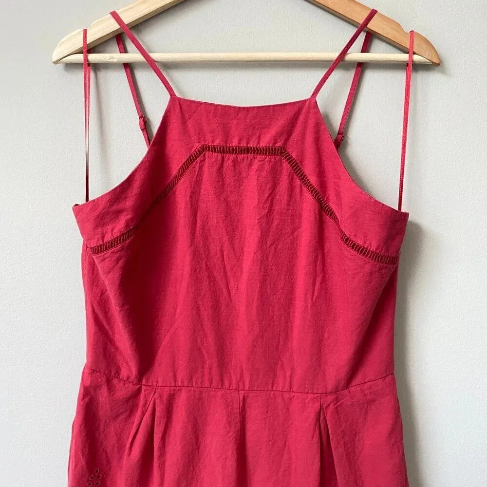 Blue Rain Women's Medium Sleeveless High Neck Boho Eyelet Scalloped Red Romper - Image 5