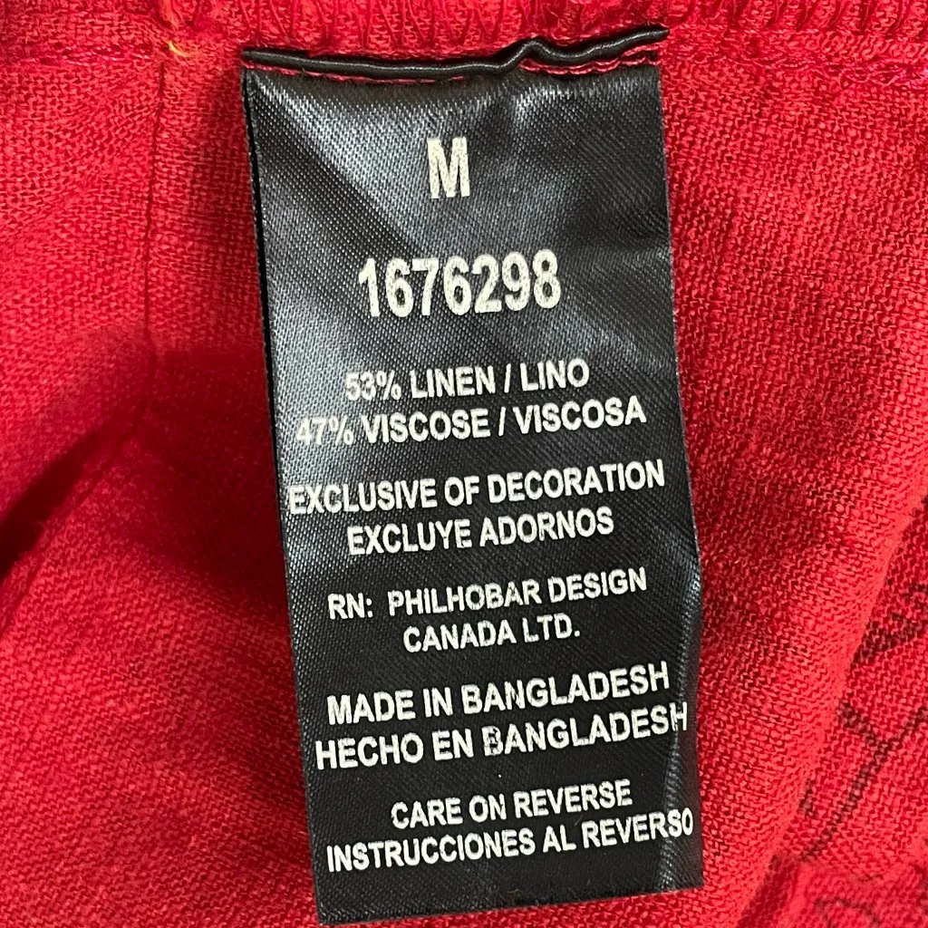 Nicole Miller Dress Linen Blend Short Sleeve Tropical Floral V-Neck Women Medium - Image 8