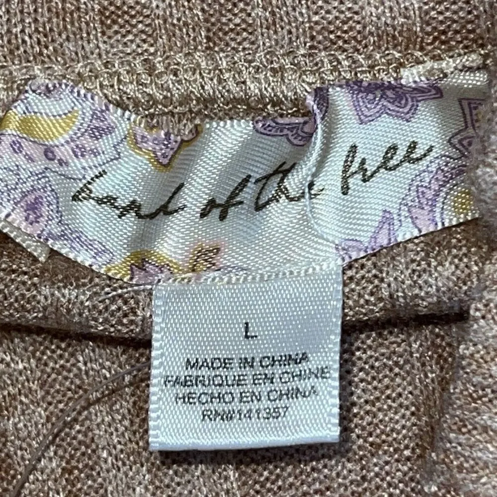 BOG Band of the Free Tan Camel Long Puff‎ Sleeve Mock Neck Knit Blouse Large New - Image 6