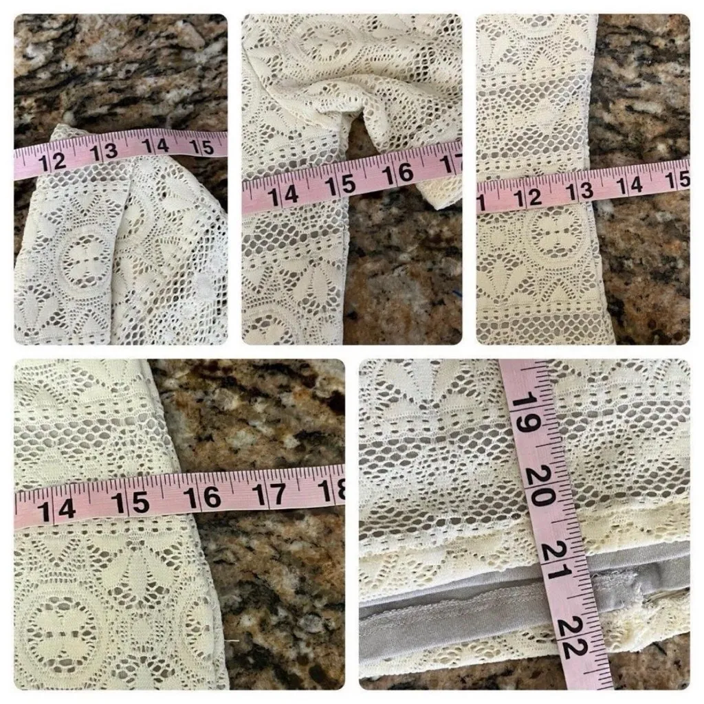 Abercrombie & Fitch Crochet Lace Mini Dress M Cream Knit Bodycon Boho Cottegecor - Image 7