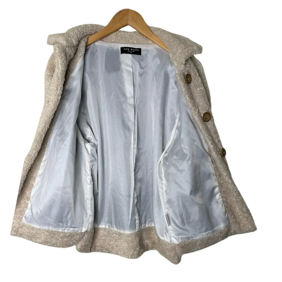 FEW MODA New York Teddy Jacket Medium beige Fuzzy coat large buttons collared - Image 5