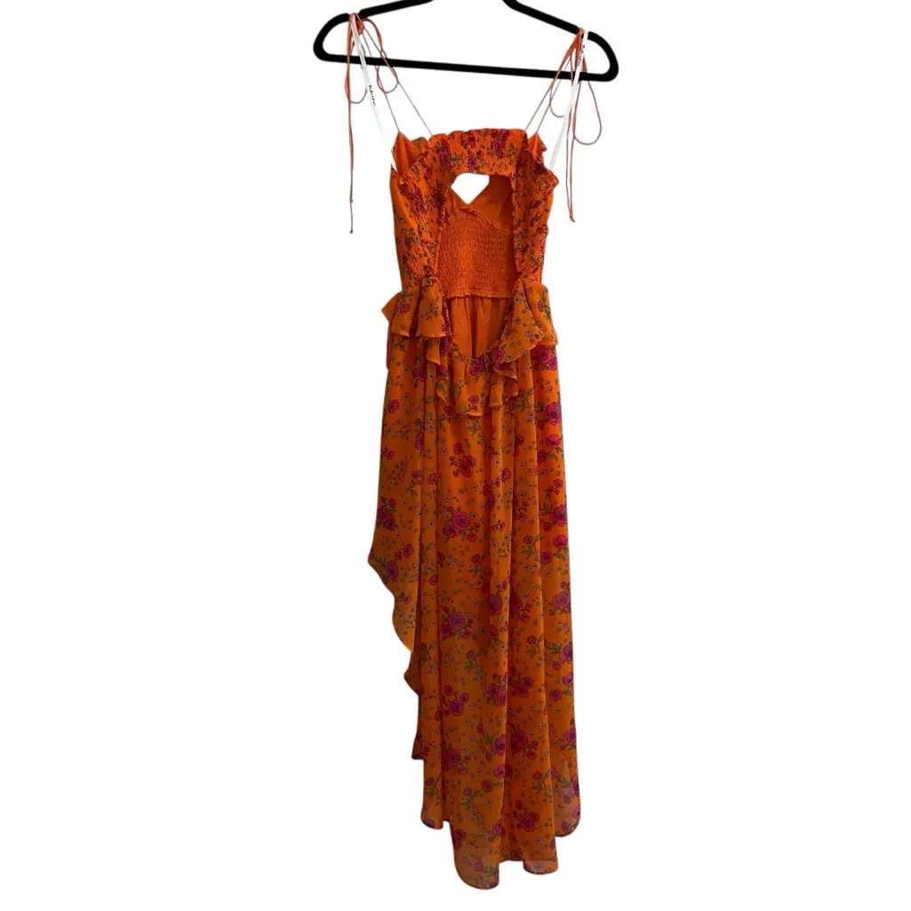 NEW NWOT For Love & Lemons Peony High Low Midi Dress In Orange Floral Print - Image 9