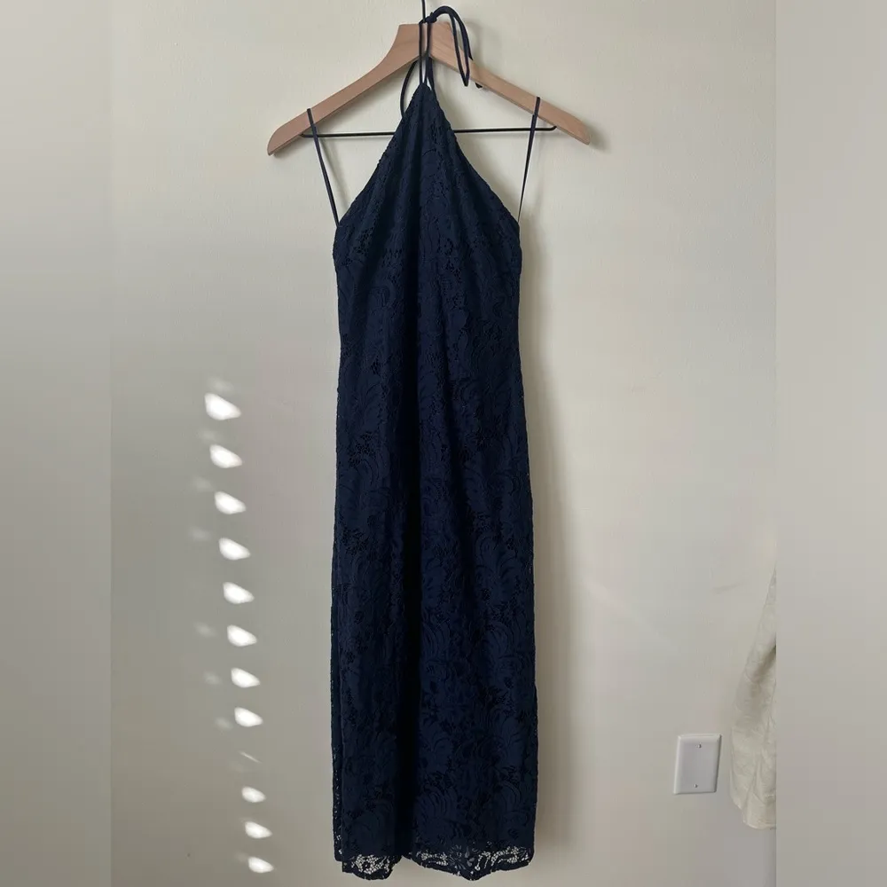 Petal + Pup Lace Halter Midi Dress Navy 4 - Image 3