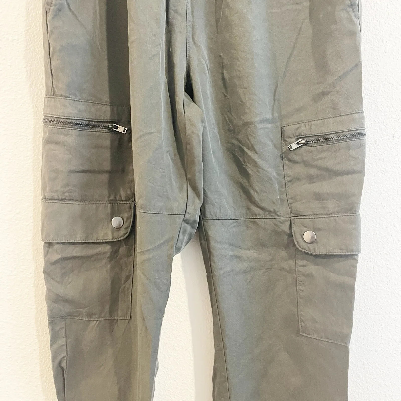 Banana Republic Women Cargo Jogger Pants Green Tencel Drawstring Size XS Utility - Image 5