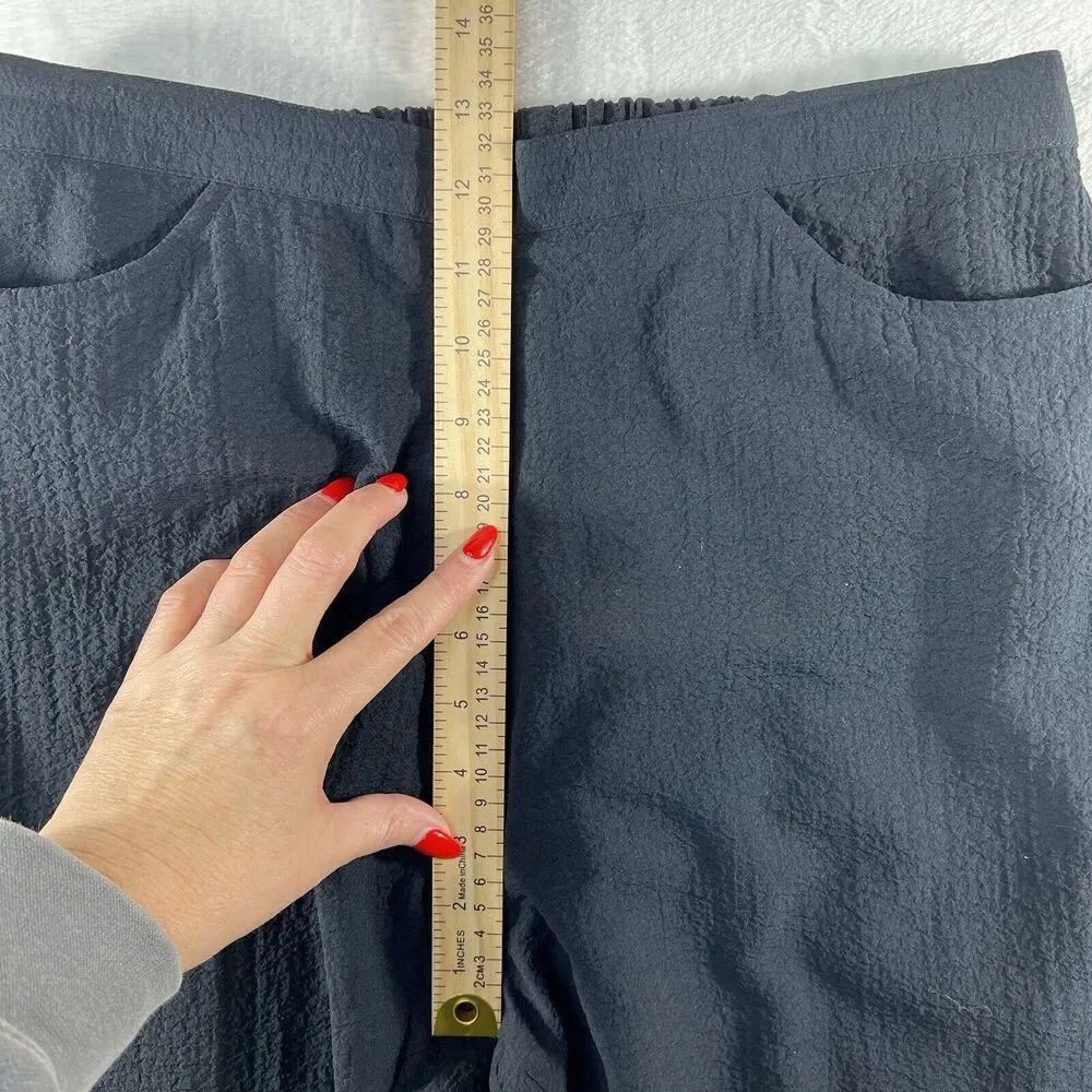 HABITAT Medium Pull-On Bubble Gauze Pants Straight Wide High Rise Pockets Black - Image 10