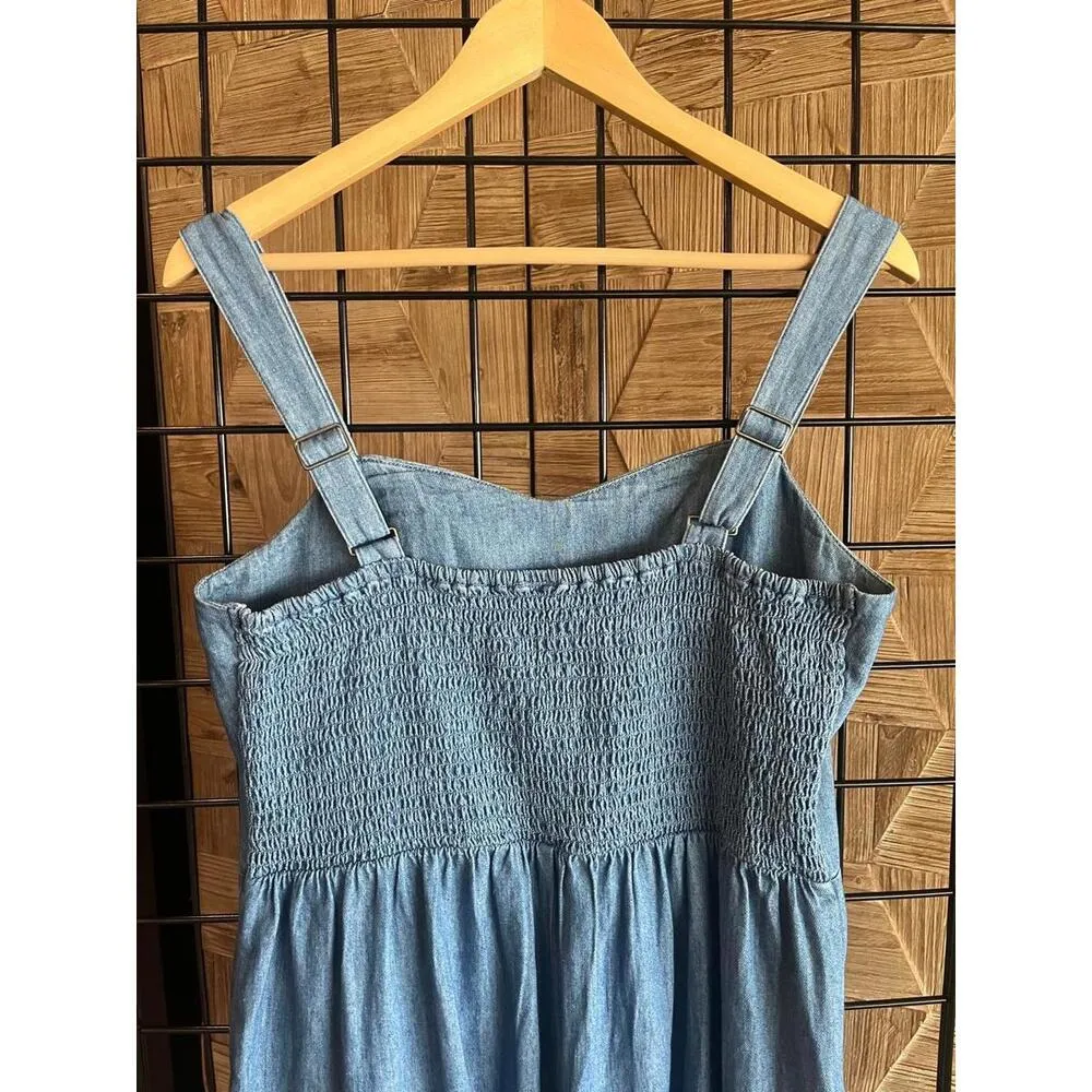 Womens Jumpsuit Size S/M Blue Denim Adjustable Strap Pockets Y2K Size M - Image 3