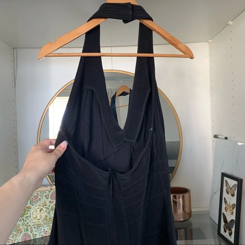 T by Tadashi Black Halter V Neck Drop Waist Split Hem Formal Evening Gown Size M - Image 11