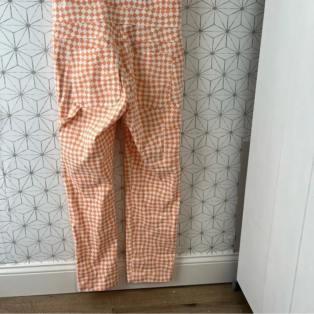 Wildfang Peach White Checkered Jumpsuit Orange Size XS - Image 5