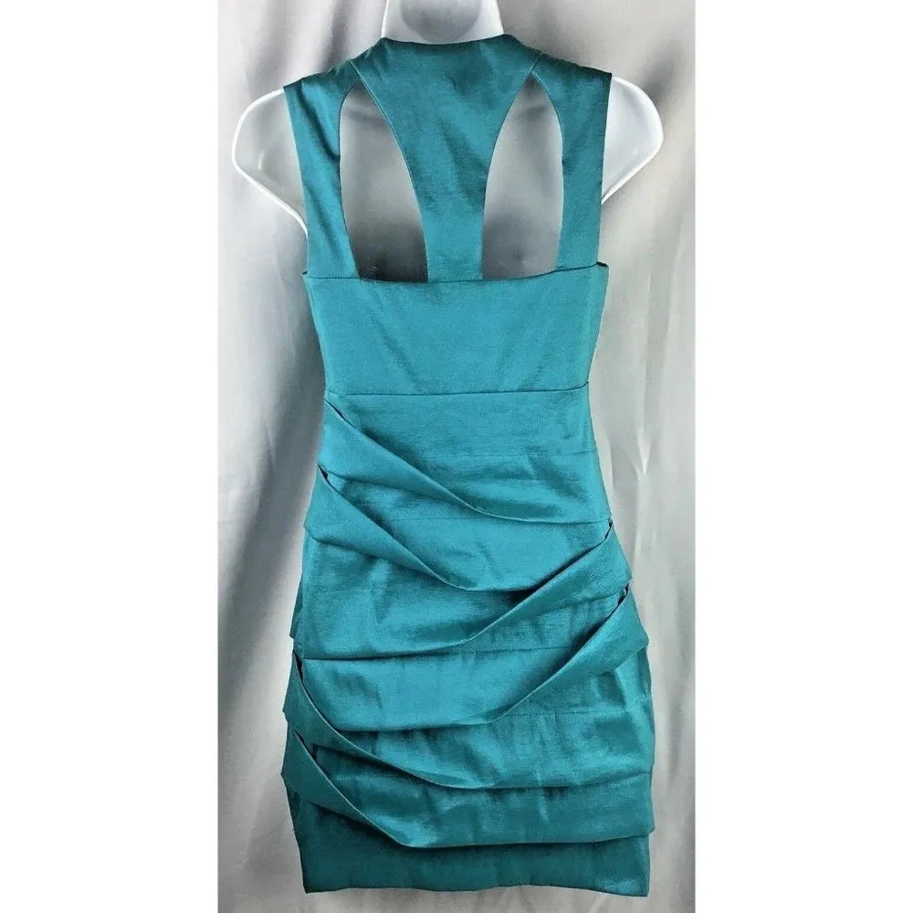 Suzy Shier Womens Cocktail Party Dress Small Green Blue Formal Sheath Sleeveless - Image 4