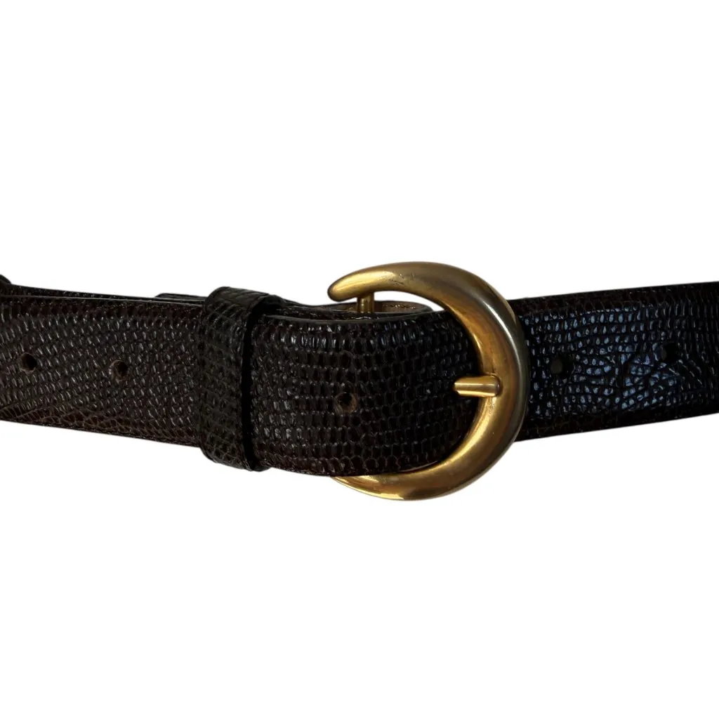 Donna Karan vintage brown genuine lizard adjustable belt women's size small - Image 4