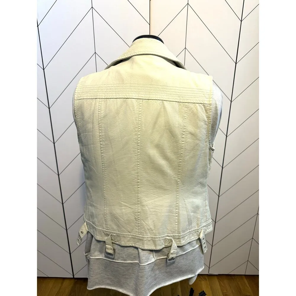 Wet Seal Juniors XL Off White Pleather Faux Leather Moto Jacket Retro Biker Zip - Image 8