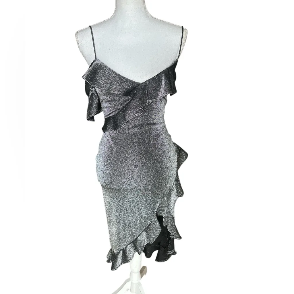 Revolve x LIKELY Evangeline Stretch Metallic Ruffle Party Dress - Image 4