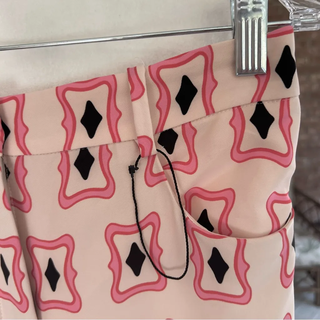 Zara Pants Flared Geometric Pink High Waist NWOT S Retro Party Resort Chic Glam - Image 5