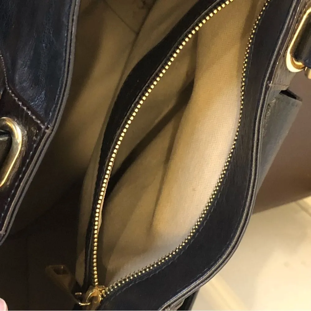 MARC JACOBS Black Italian Leather Gold Grommet Accent Top Handle Crossbody Bag - Image 9