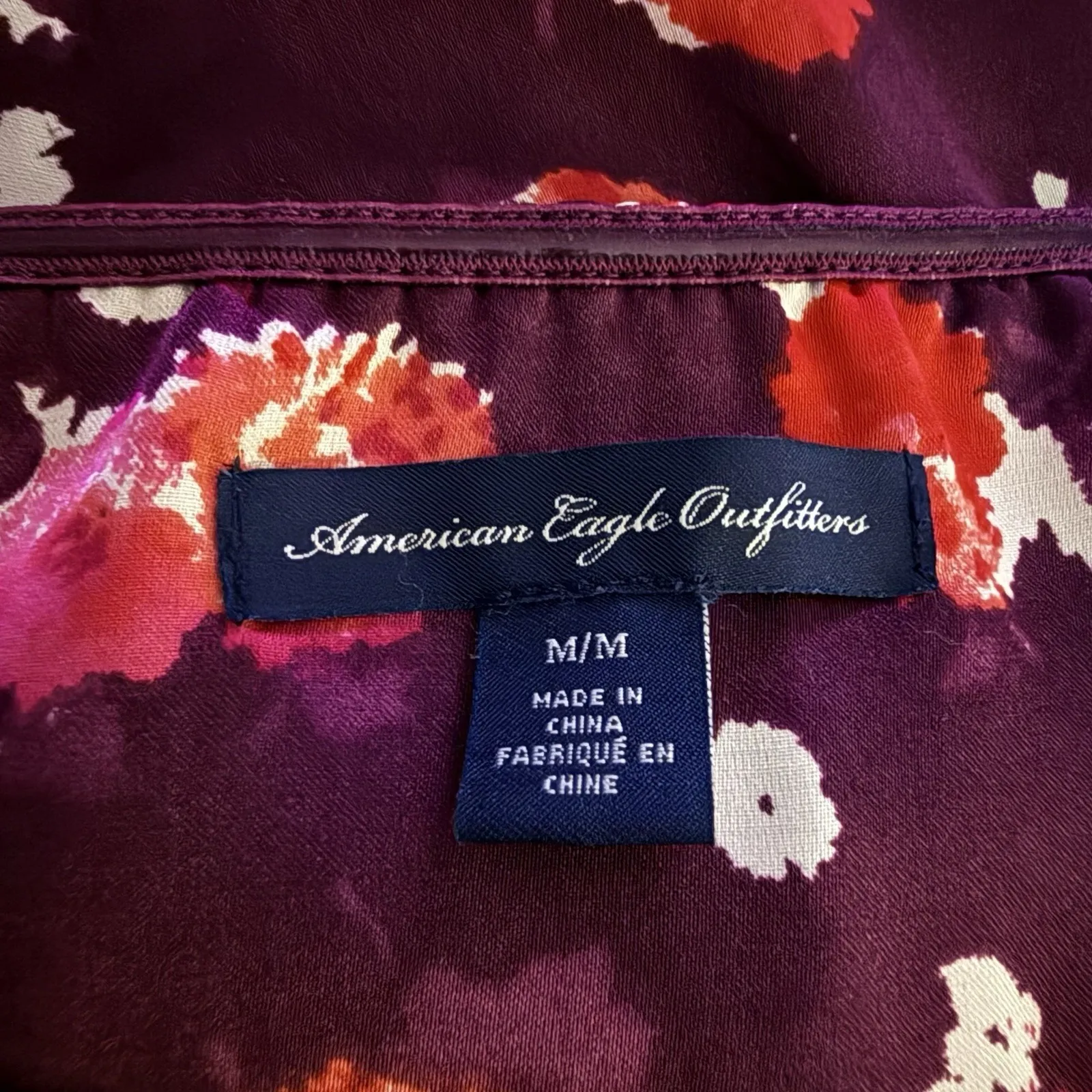 American Eagle Strapless Babydoll Top Women M 8 10 Y2K Floral Print Satin Peplum - Image 3