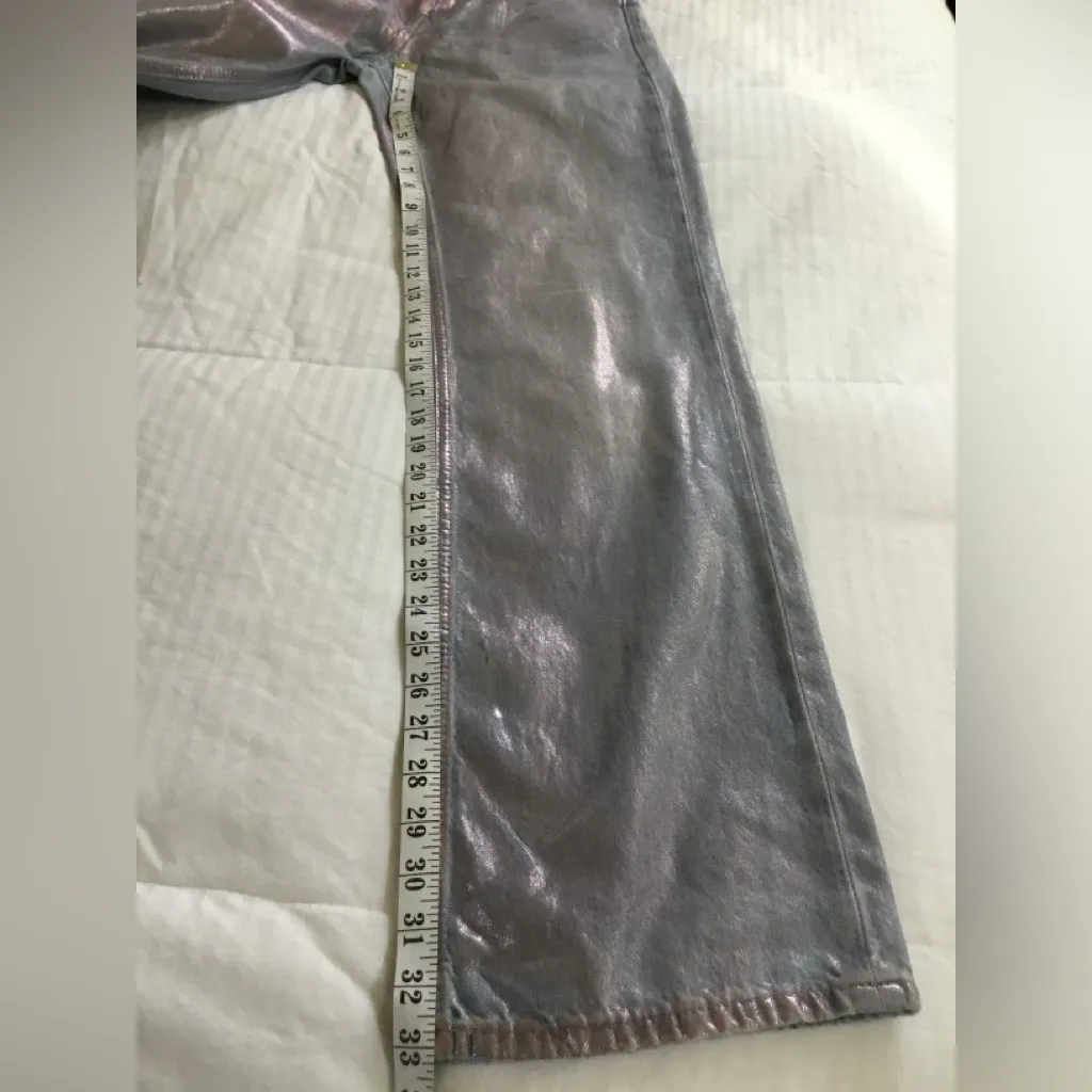 ZARA Mid-Rise Full-Length TRF Jeans Pink Metallic Foil Finish Size 2 Y2K Glam - Image 7