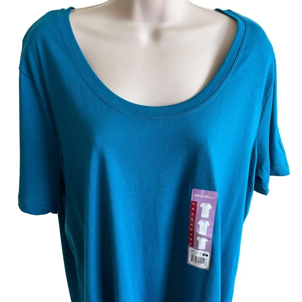 Eddie Bauer Womens Short Sleeve Soft T Shirt Tee Side Slits XL Blue u - Image 2