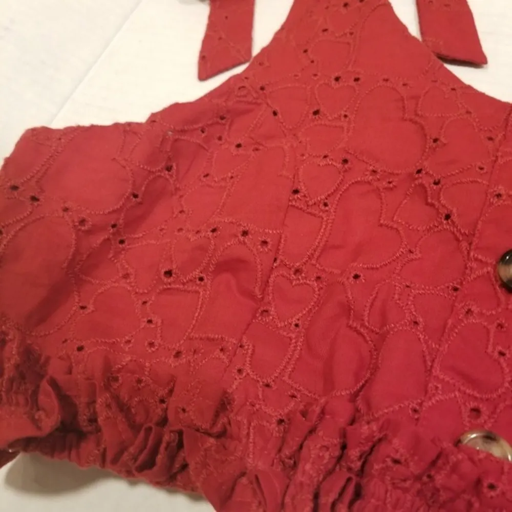 Notebuk Red Heart Eyelet Crop Top Shoulder Ties Faux Button Up Junior Sm… Size undefined - Image 3