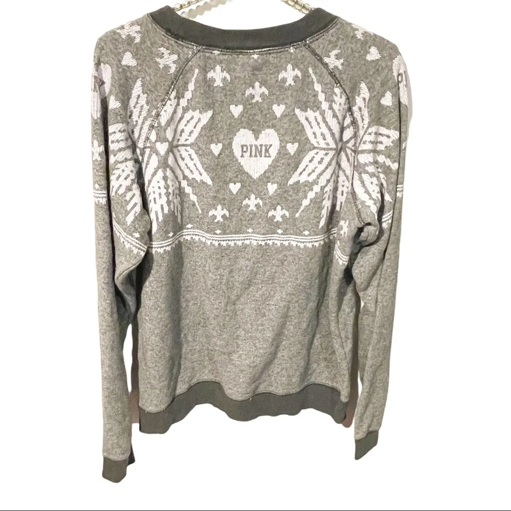 Victoria’s Secret PINK Christmas Winter Sweatshirt Gray Crew Neck snowflake - Image 4