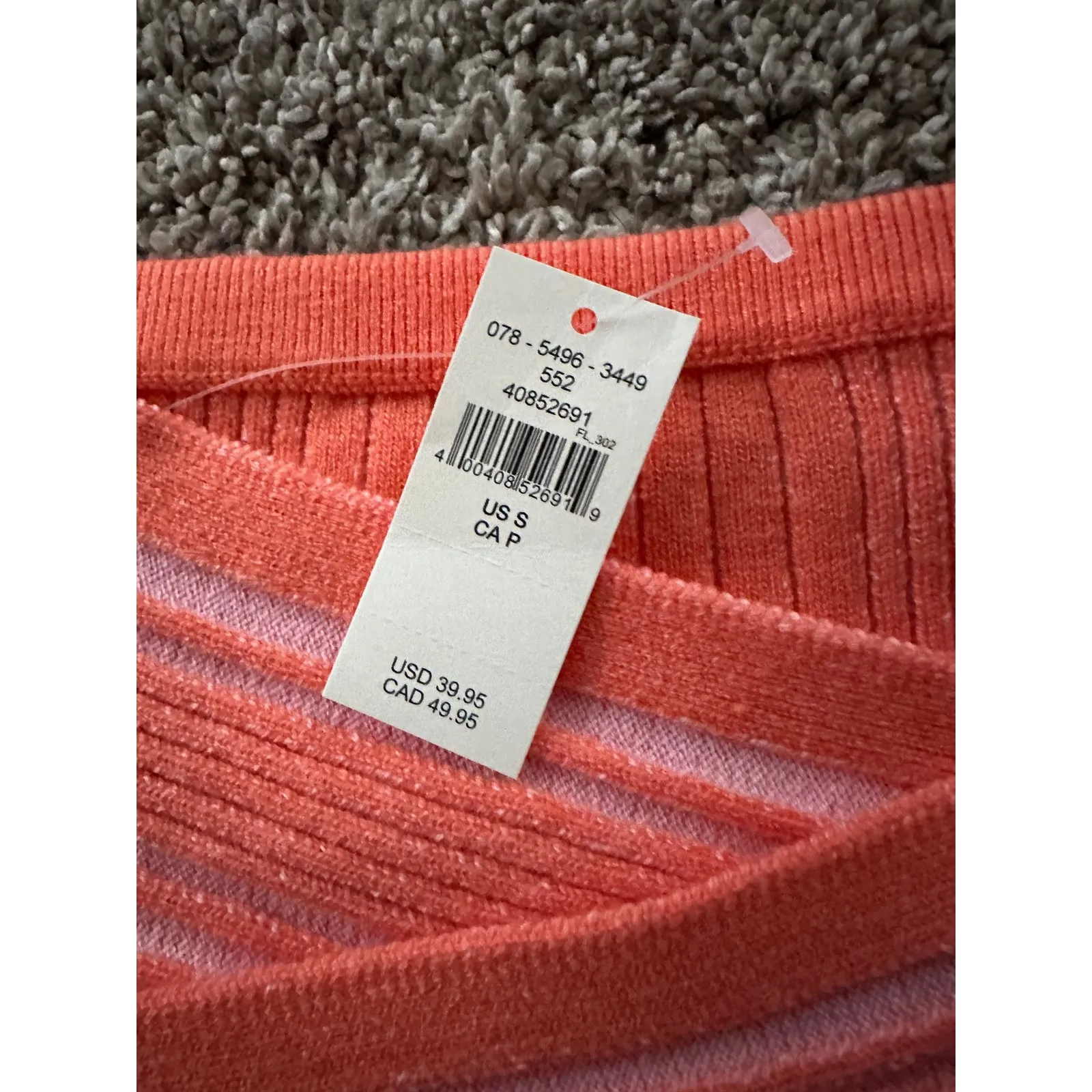 Coral Striped Off Shoulder Wrap Cropped Sweater Top Size S - Image 6