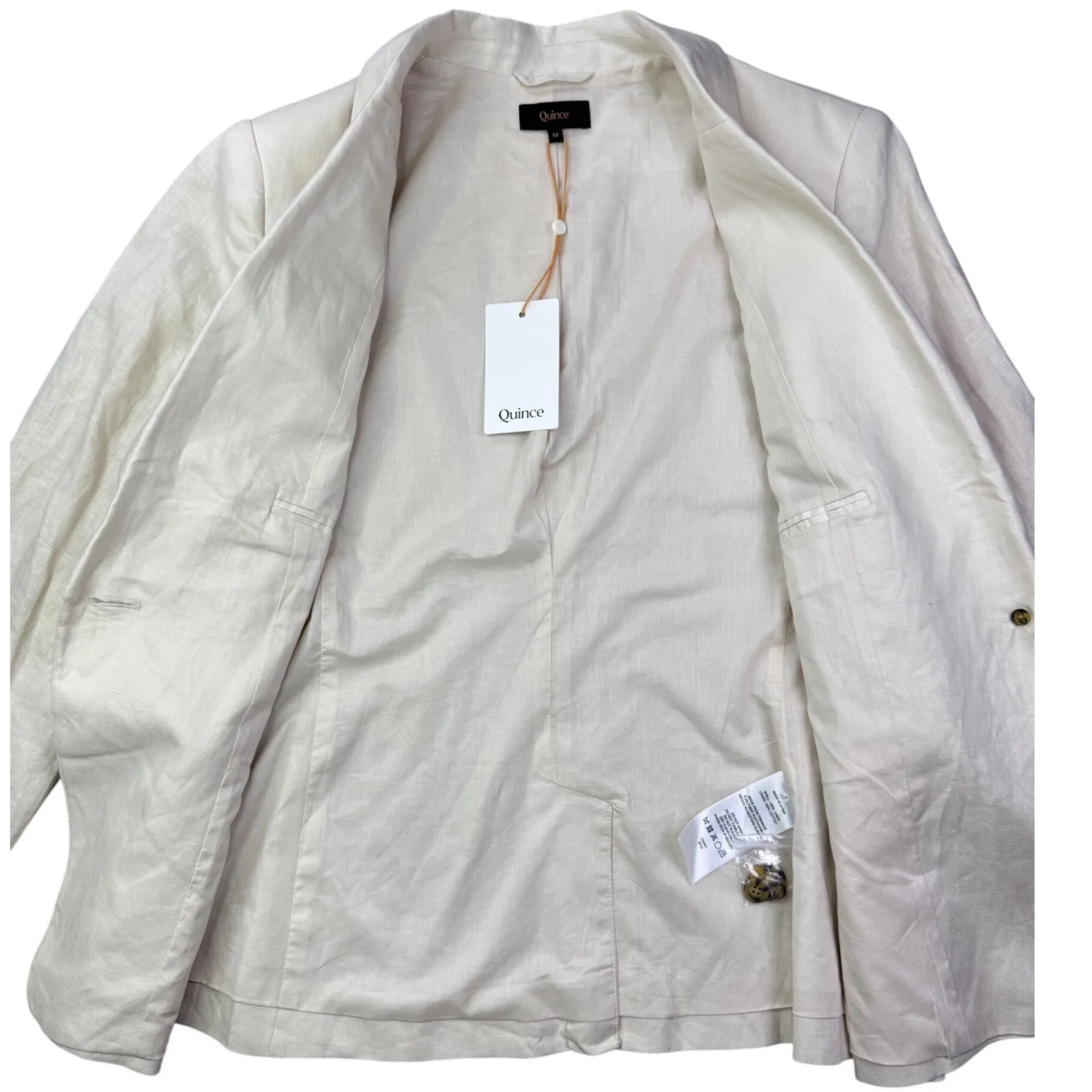 Quince  Linen Blend Structured Blazer Single Button Flax Beige Women's Medium - Image 8