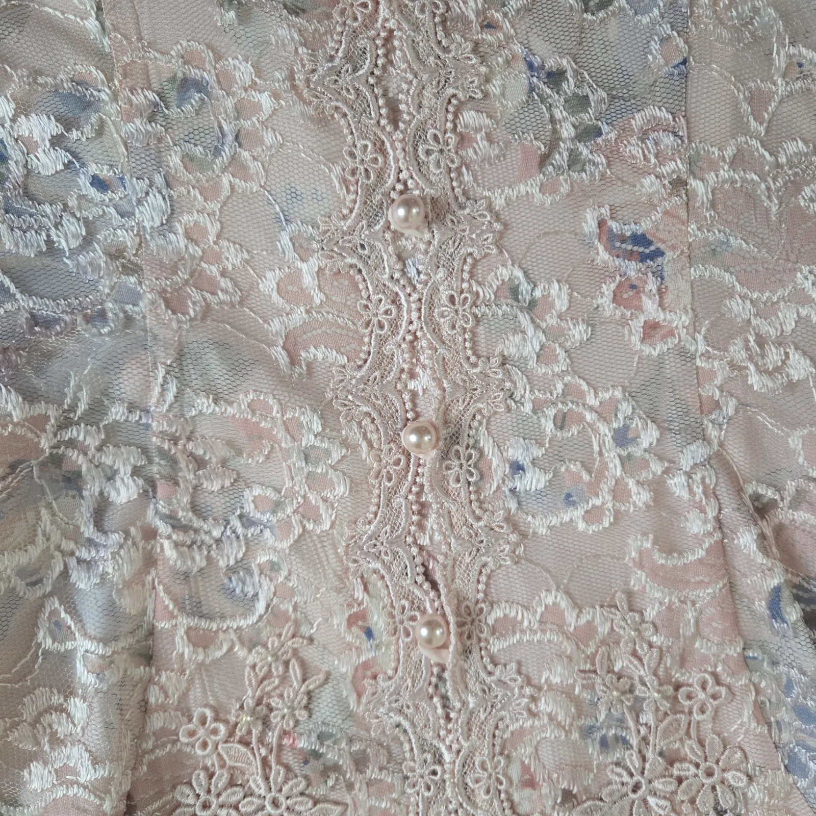 80s Vintage Pastel Pink Floral Lace Embellished Romantic Blazer Jacket Size 8 - Image 5