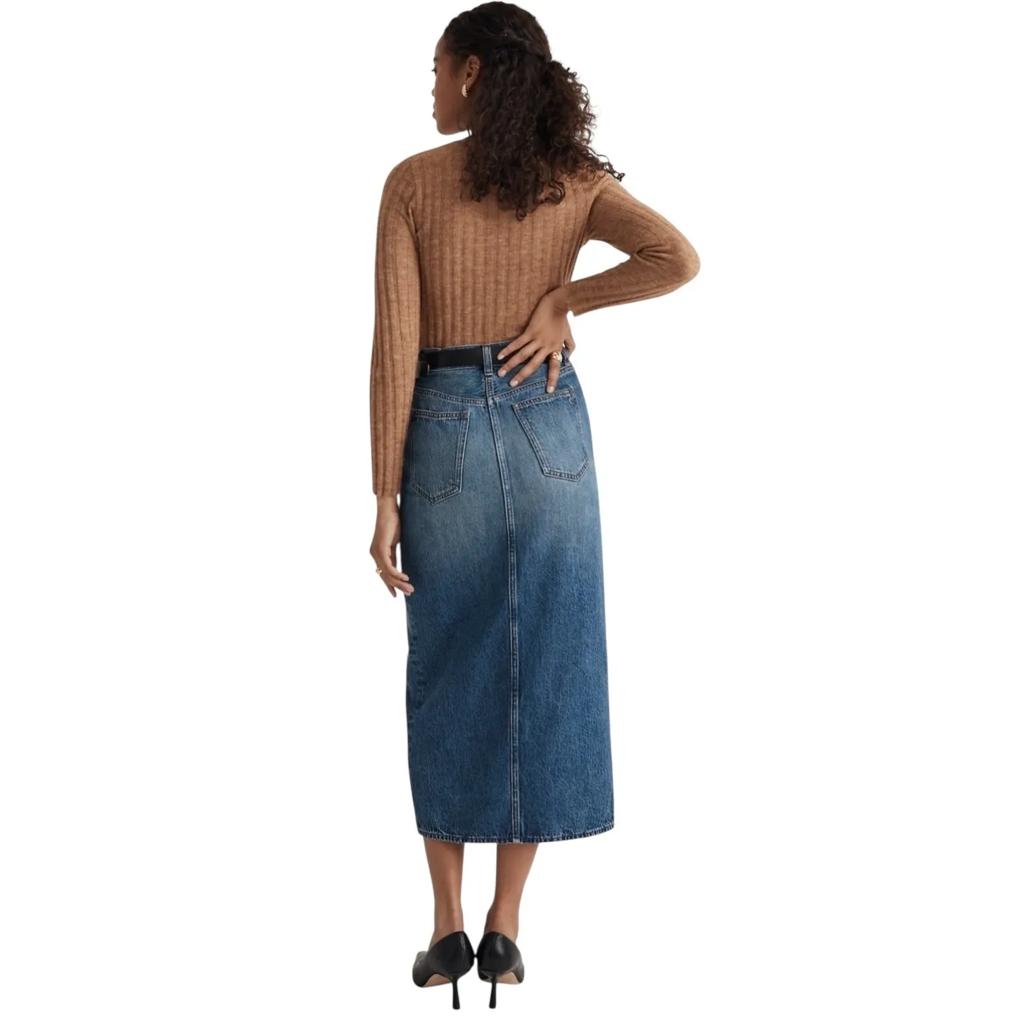 Madewell Denim Mid-Rise Maxi Skirt in Pratt Medium Wash Front Slit Size 30 - Image 2
