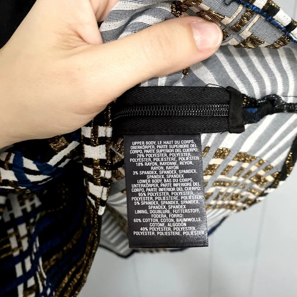 Anthropologie Deletta Nathalie Black Plaid Metallic Peplum Elegant Tank Top S - Image 3