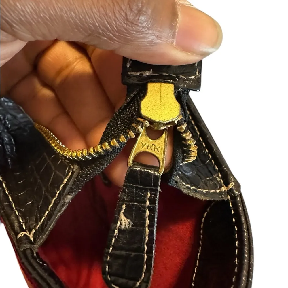 Brahmin Vintage Croc (Leather)and woven Tan and Black Tote Bag - Image 11